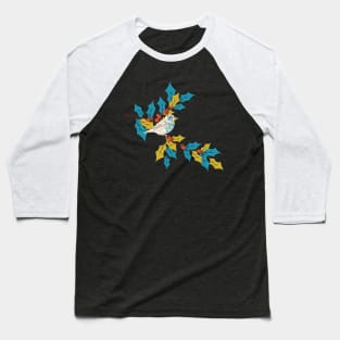 Cute Bird on a Holly Branch Baseball T-Shirt